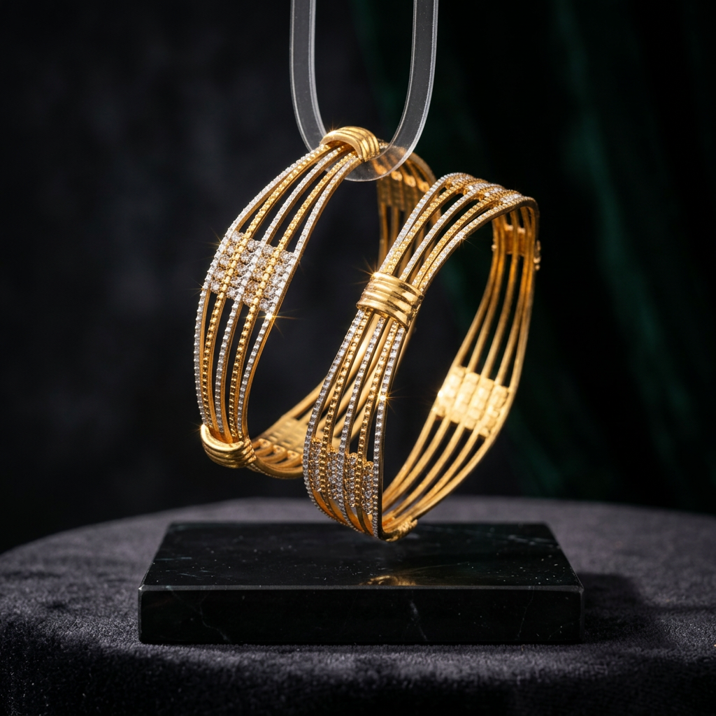 Multi-Line Designer Bracelet with AD Stone Detailing