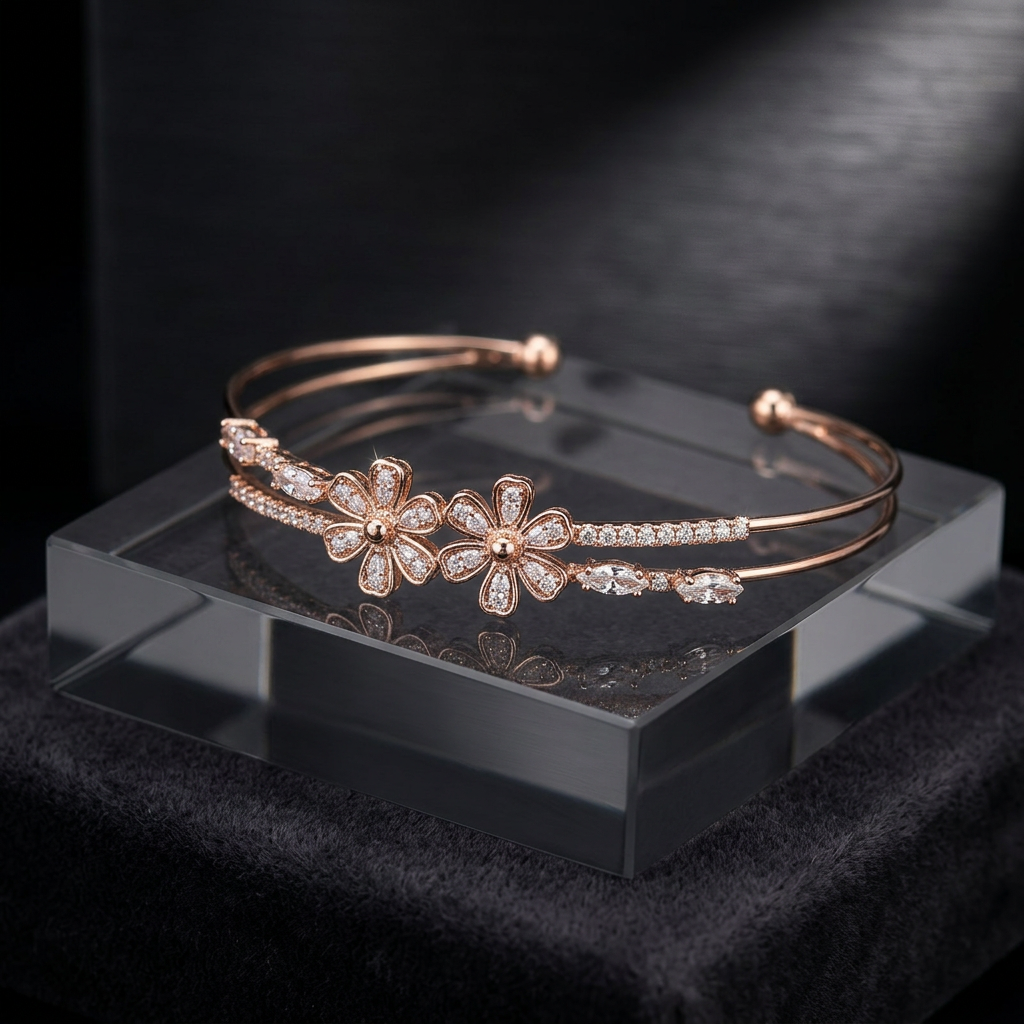 Delicate Double-Band Floral Accent Bracelet