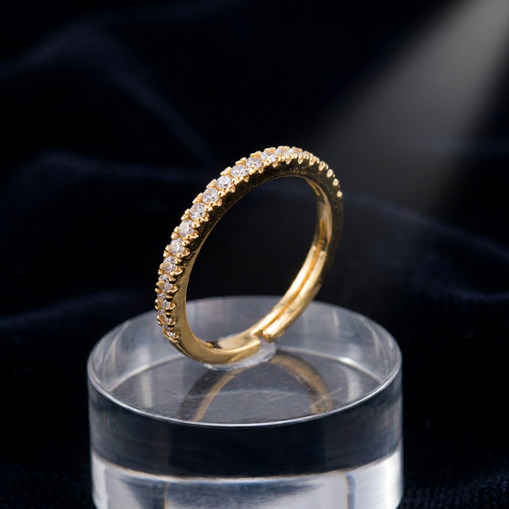 Minimalist Stone Studded Adjustable Band Ring