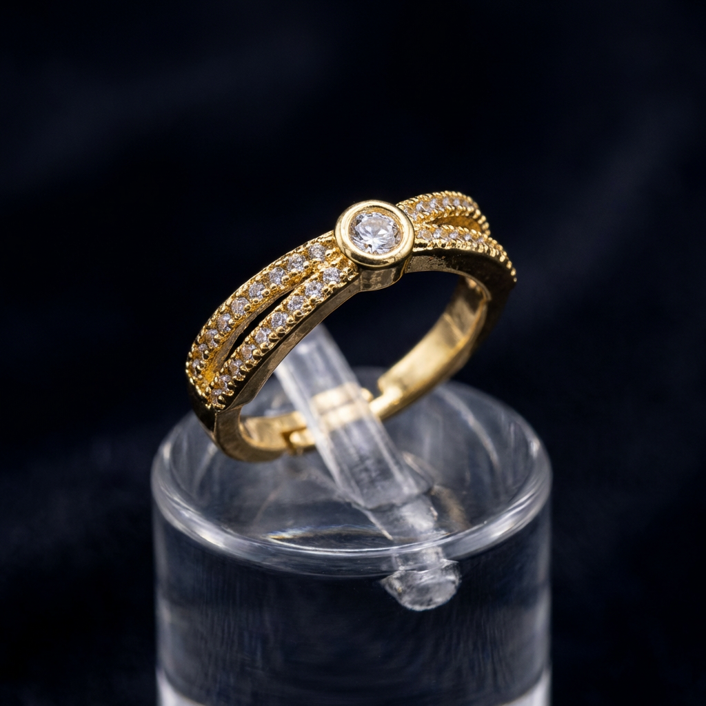 Adjustable Bezel Set Solitaire Ring with Pave Band