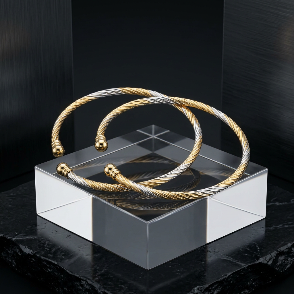 Dual-Tone Spiral Design Open-Ended Bracelet Set