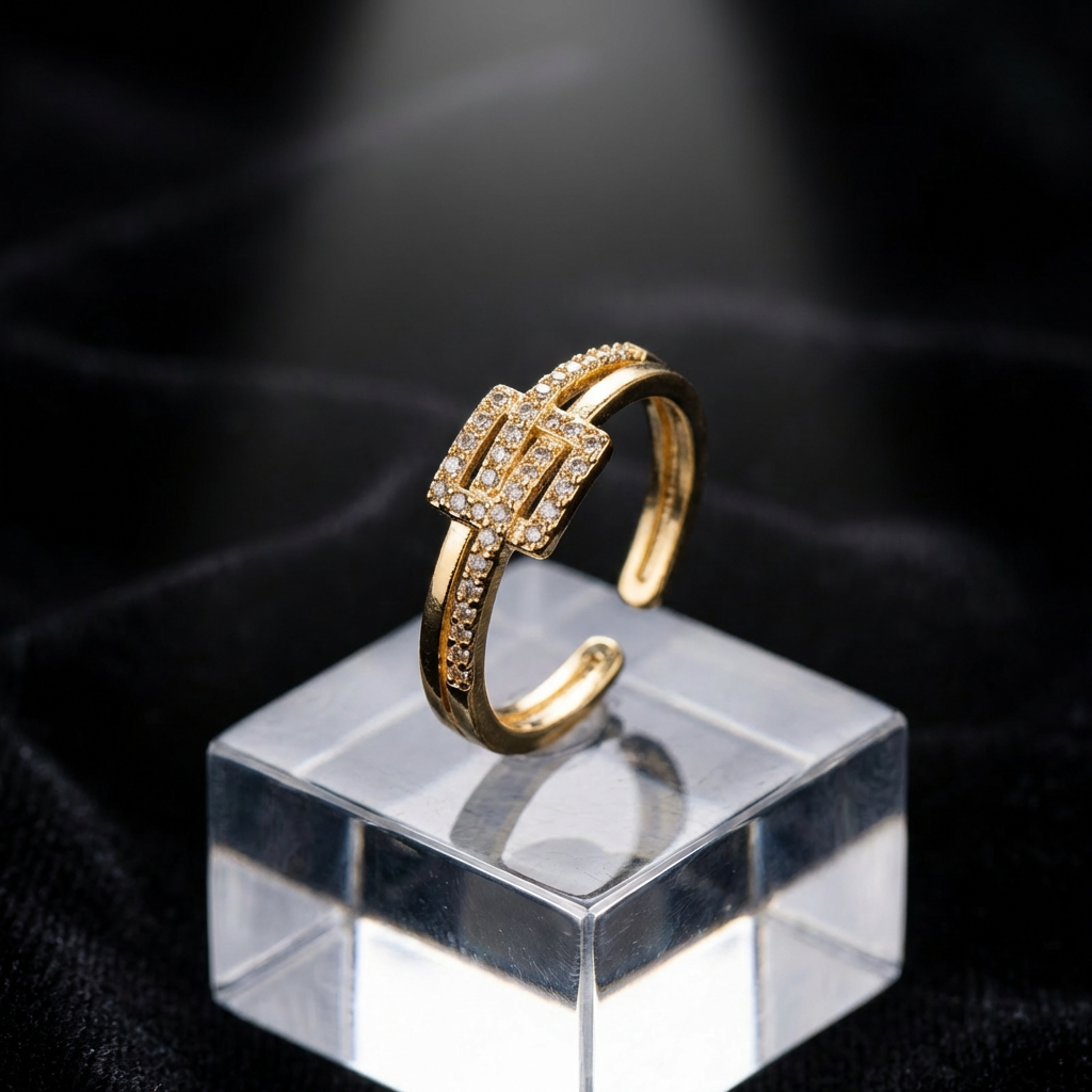 Chic Double Band Ring with Rectangular CZ Design