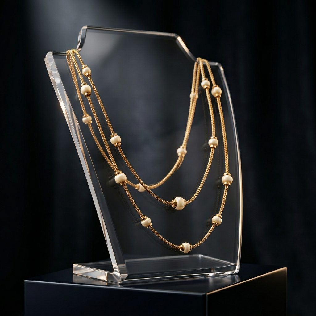 Double Layered Pearl Chain Necklace with Station Design