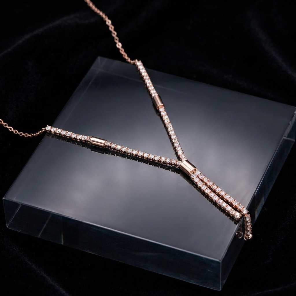 Dual Tassel Lariat Necklace with Geometric Bar Pendant
