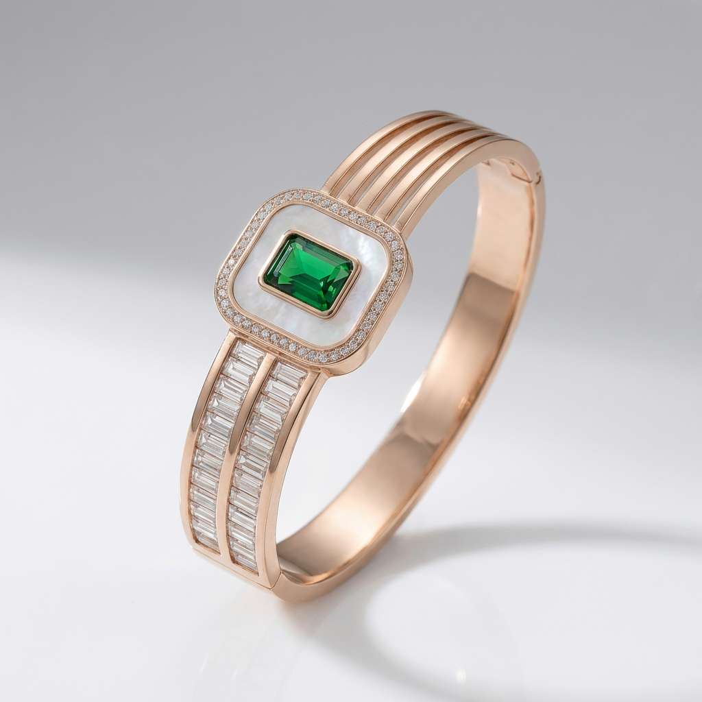 Embellished Open-Work Geometric Motif Bangle Bracelet