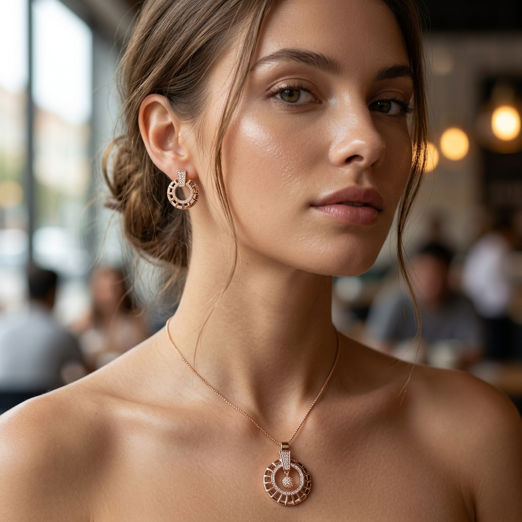 Circular Pendant Set with Round Stud Earrings
