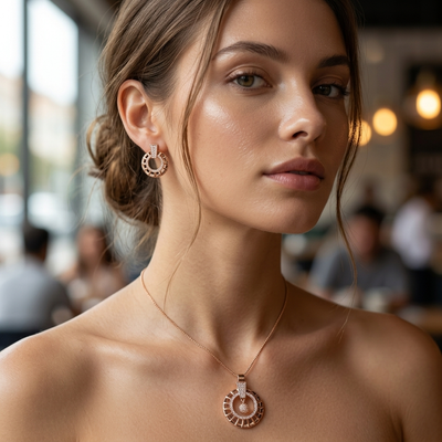 Circular Pendant Set with Round Stud Earrings