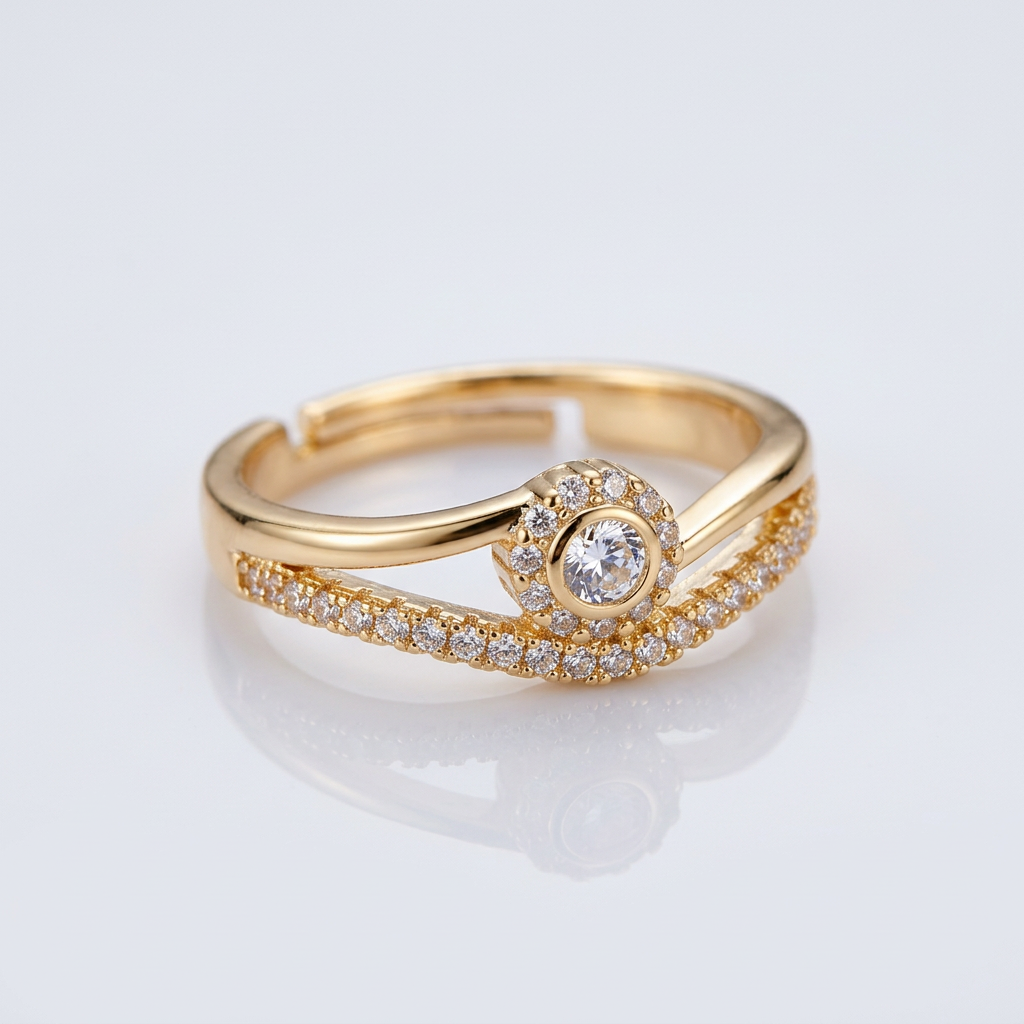 Adjustable Open-Cuff Ring with Pavé-Set