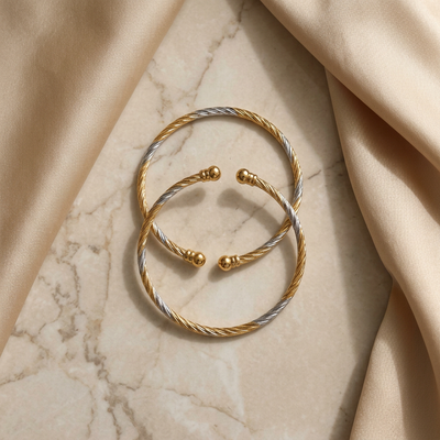 Dual-Tone Spiral Design Open-Ended Bracelet Set