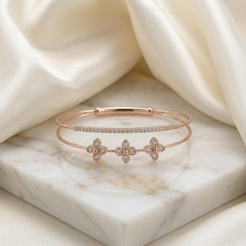 Double Band Flower Contemporary Wrist Cuff