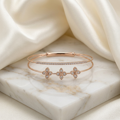 Double Band Flower Contemporary Wrist Cuff