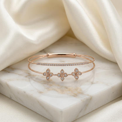 Double Band Flower Contemporary Wrist Cuff
