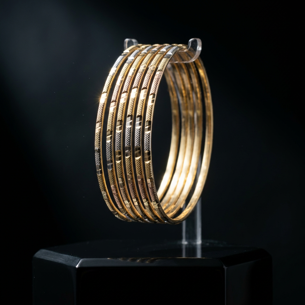 Tri-Tone Diamond-Cut CNC Bracelet Set – 8 Pieces