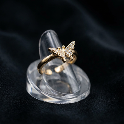 Adjustable Crystal Butterfly Ring with CZ Pave Design