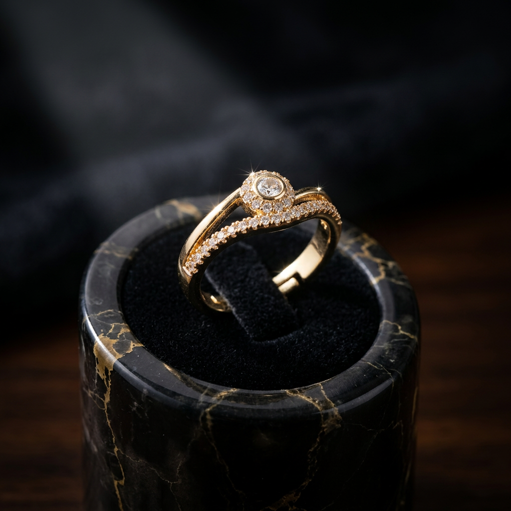 Adjustable Open-Cuff Ring with Pavé-Set