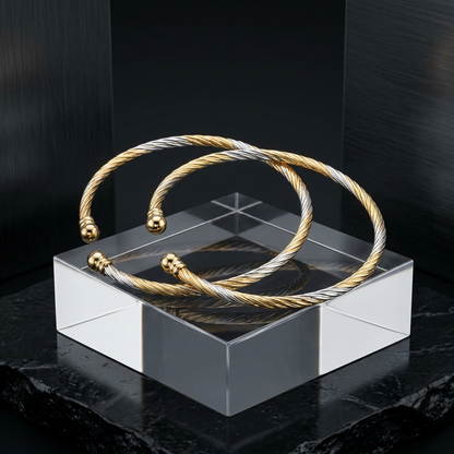 Dual-Tone Spiral Design Open-Ended Bracelet Set