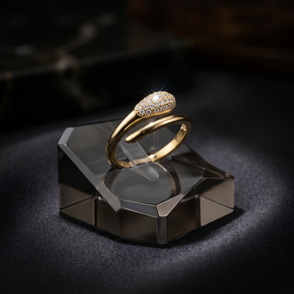 Adjustable Bypass Wave Ring with Pavé