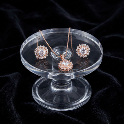 Plated Floral Pendant Set with Flower Stud Earrings