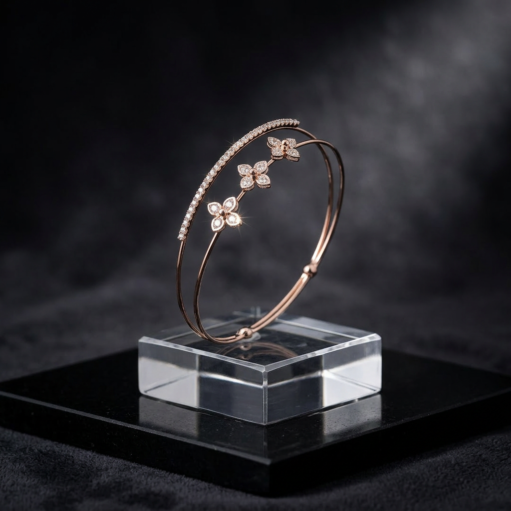 Double Band Flower Contemporary Wrist Cuff