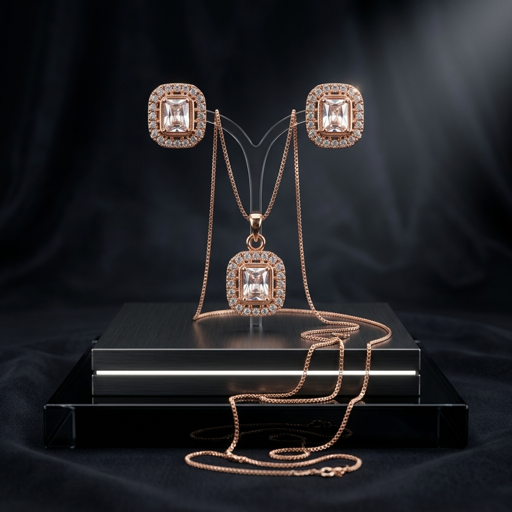 Emerald-Cut Pendant Set with Halo Detail