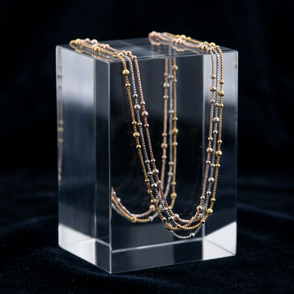 Tri Tone Three Layer Beaded Chain Necklace