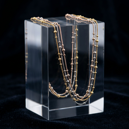 Tri Tone Three Layer Beaded Chain Necklace