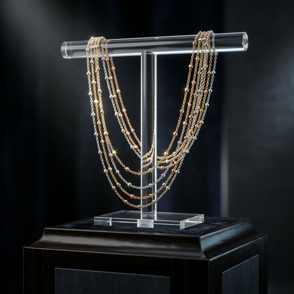 Tri Tone Multi Layered Beaded Chain Necklace