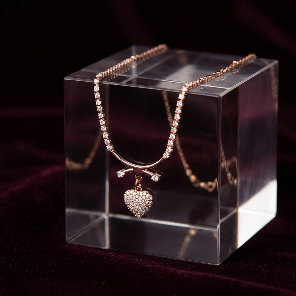 Elegant Pave Heart Charm Necklace