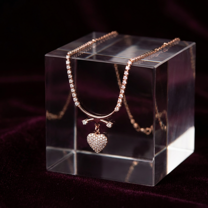 Elegant Pave Heart Charm Necklace