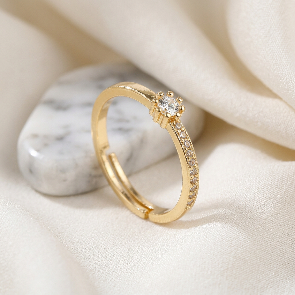 Adjustable Solitaire Ring with Crown-Set