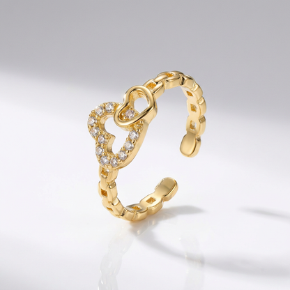 Adjustable Interlocking Heart Ring with CZ Accents