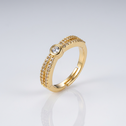 Adjustable Bezel Set Solitaire Ring with Pave Band