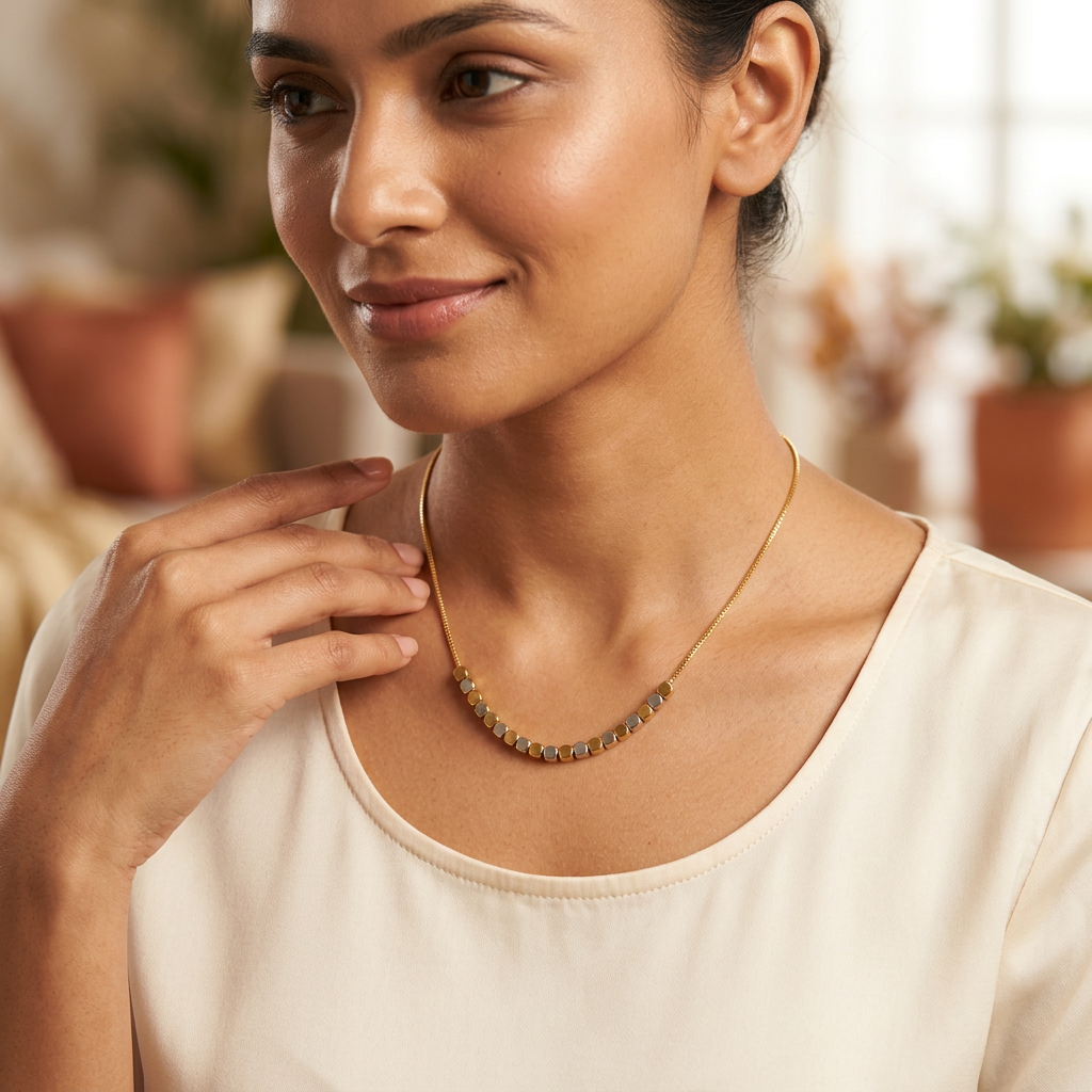 Dual Tone Beaded Necklace and Bracelet Set