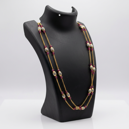 Double Layered Ruby Bead and CZ Necklace