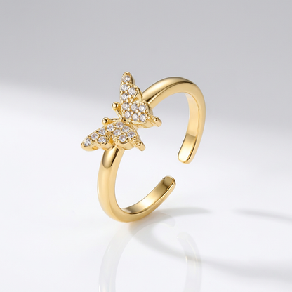 Adjustable Crystal Butterfly Ring with CZ Pave Design
