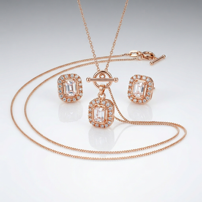 Emerald-Cut Pendant Set with Halo Detail