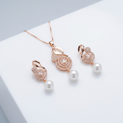 Abstract Swirl Pendant Set with Pearl Drop