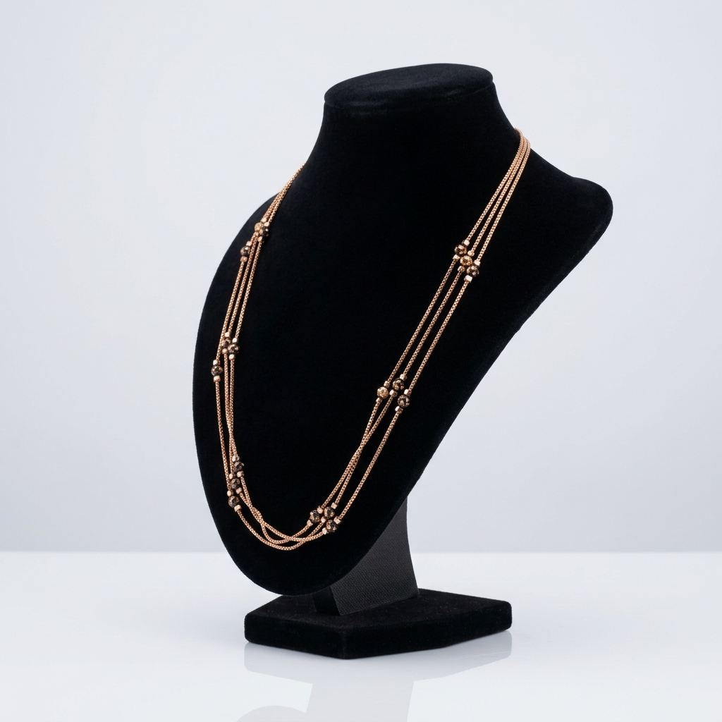Triple Strand CZ Beaded Chain Necklace