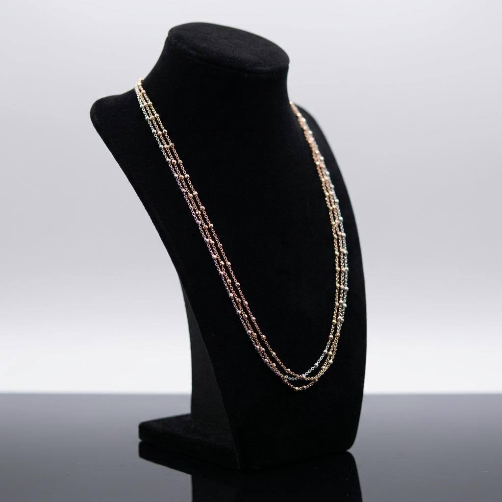 Tri Tone Multi Layered Beaded Chain Necklace