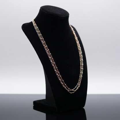 Tri Tone Multi Layered Beaded Chain Necklace
