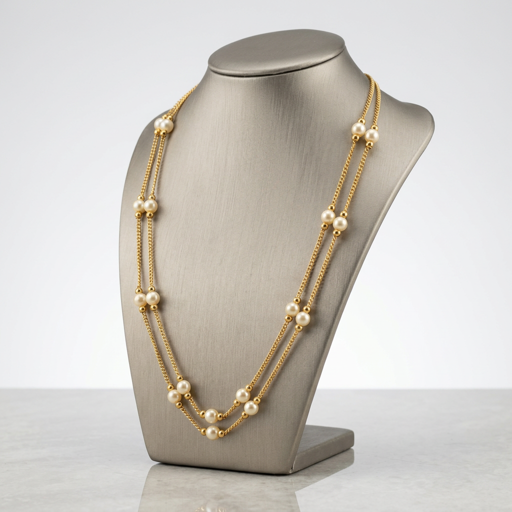 Double Layered Pearl Chain Necklace