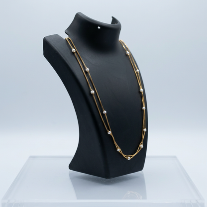 Double Layered Pearl Chain Necklace with Station Design