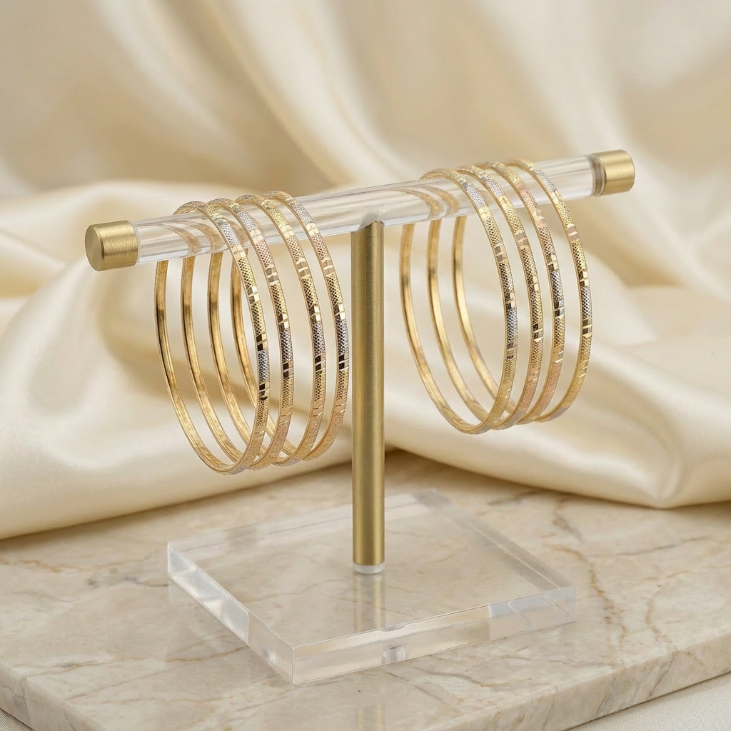 Tri-Tone Diamond-Cut CNC Bracelet Set – 8 Pieces