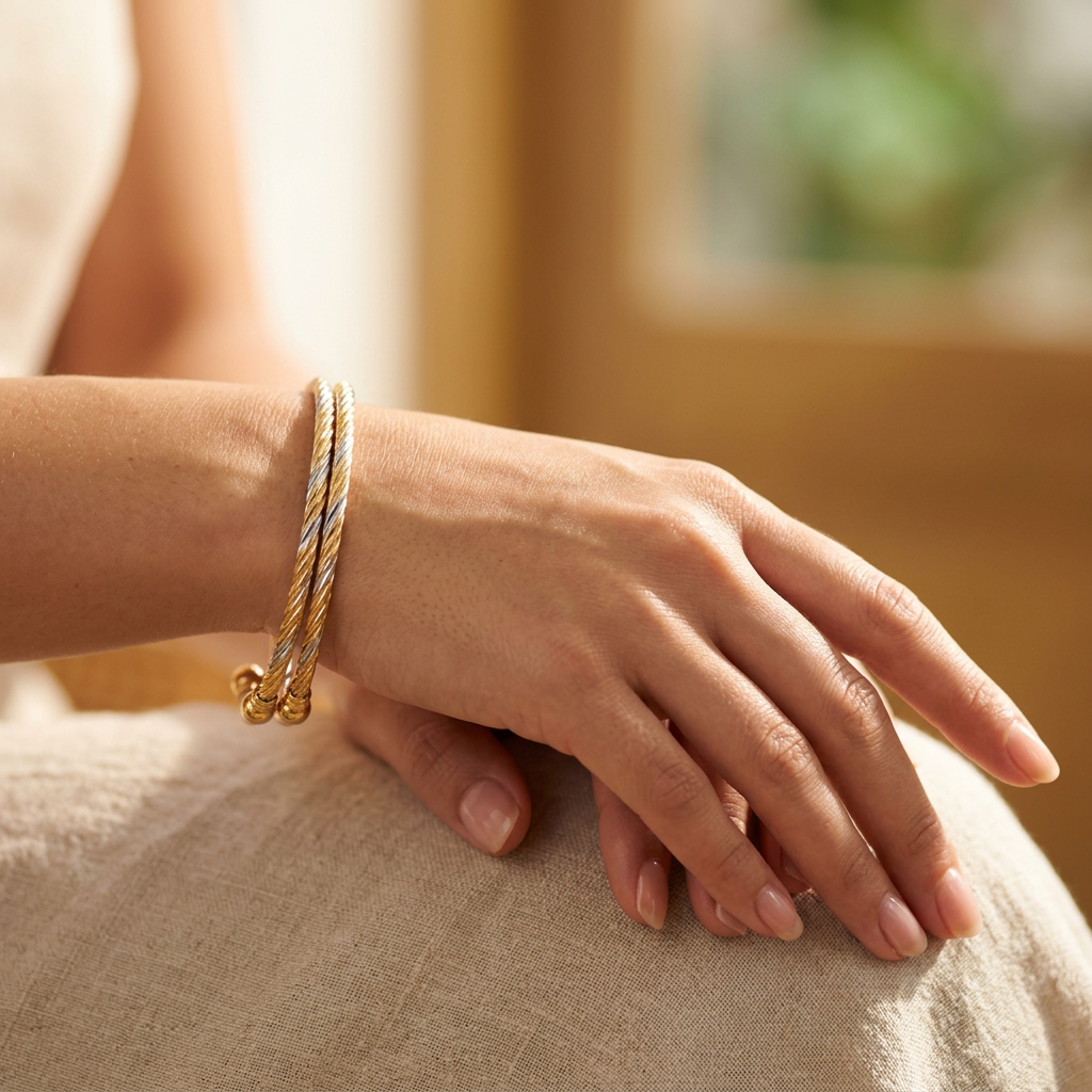 Dual-Tone Spiral Design Open-Ended Bracelet Set