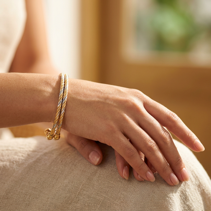 Dual-Tone Spiral Design Open-Ended Bracelet Set