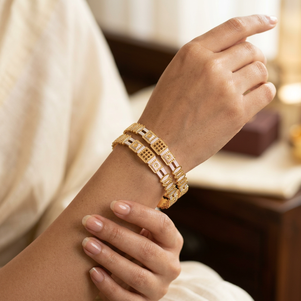 CNC Machine-Cut bracelet - Two-Tone Geometric Patterned