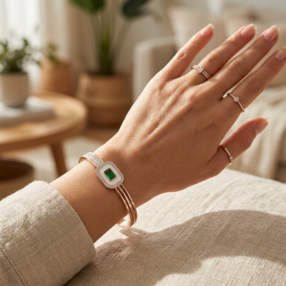 Embellished Open-Work Geometric Motif Bangle Bracelet