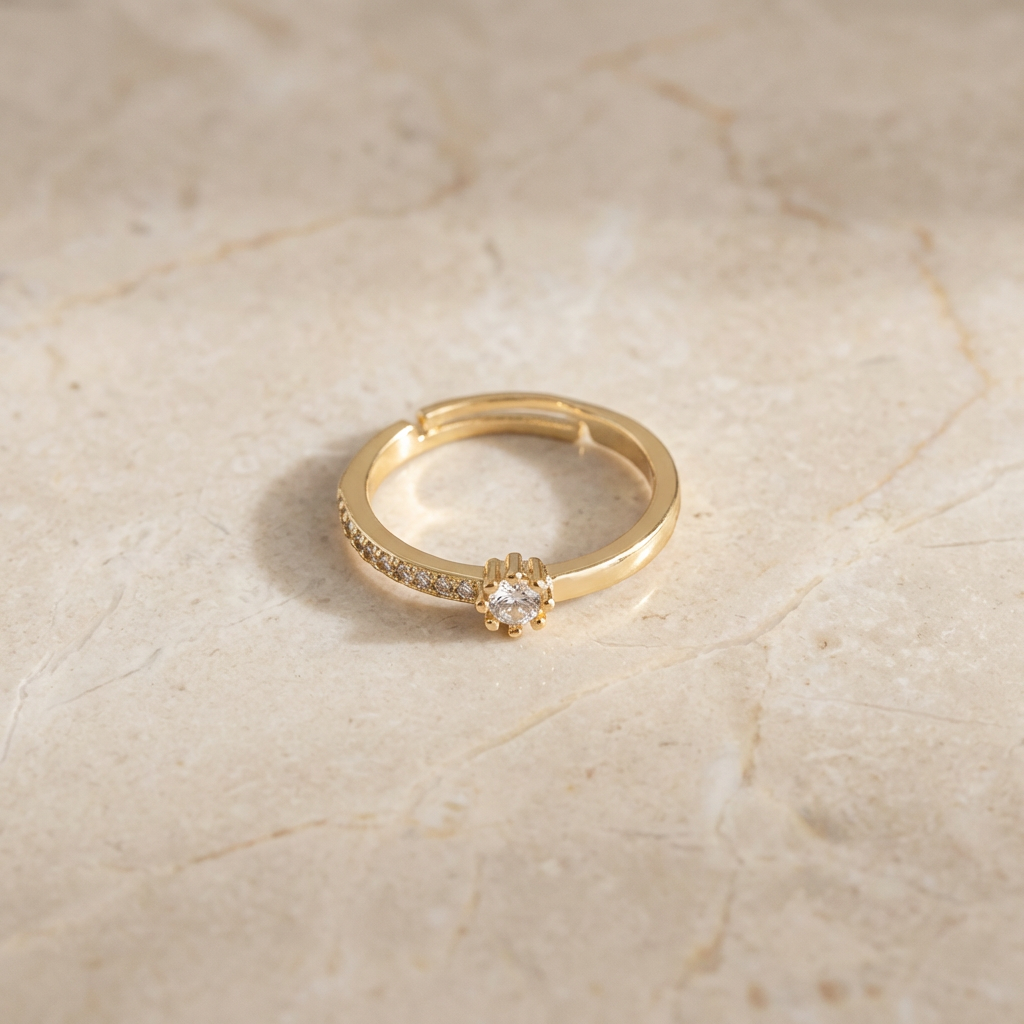 Adjustable Solitaire Ring with Crown-Set