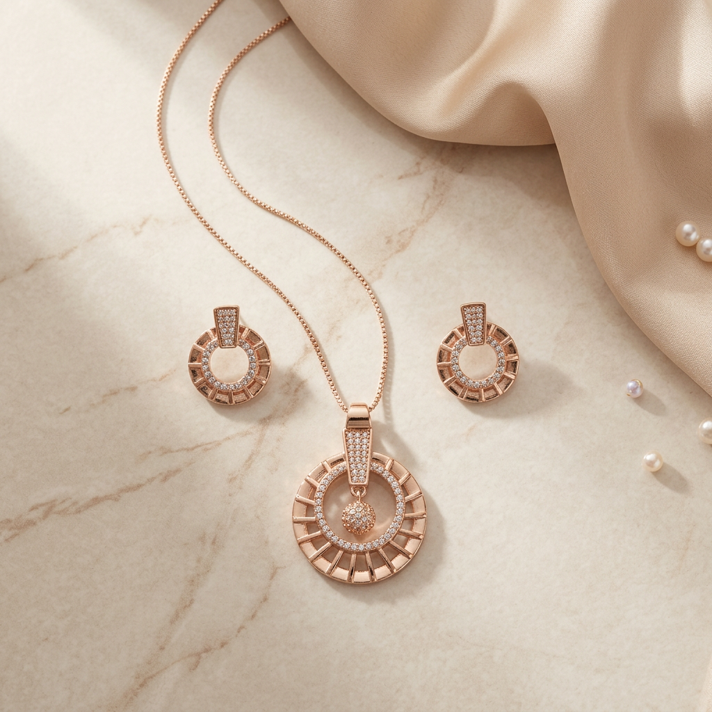 Circular Pendant Set with Round Stud Earrings