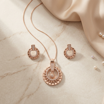Circular Pendant Set with Round Stud Earrings